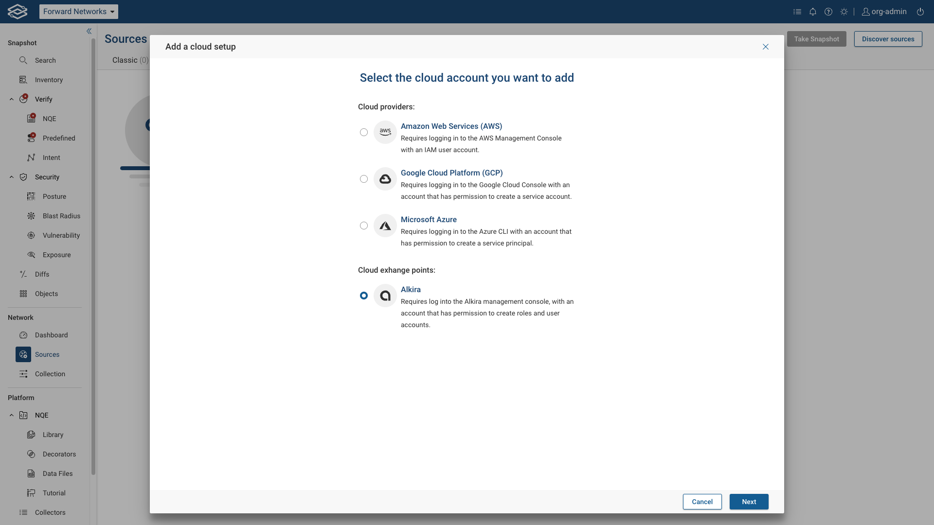 Selecting Alkira setup