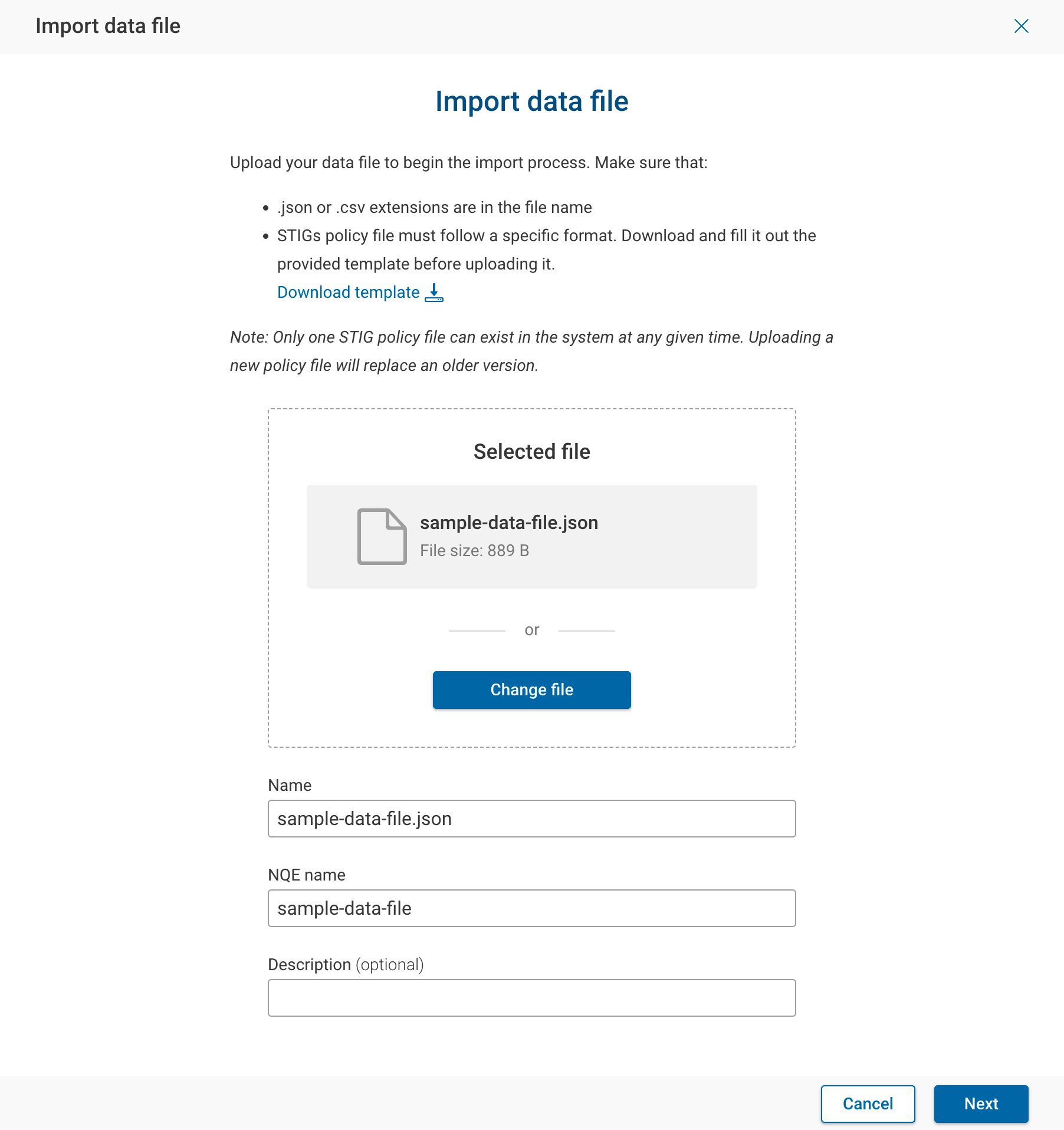 Import data file