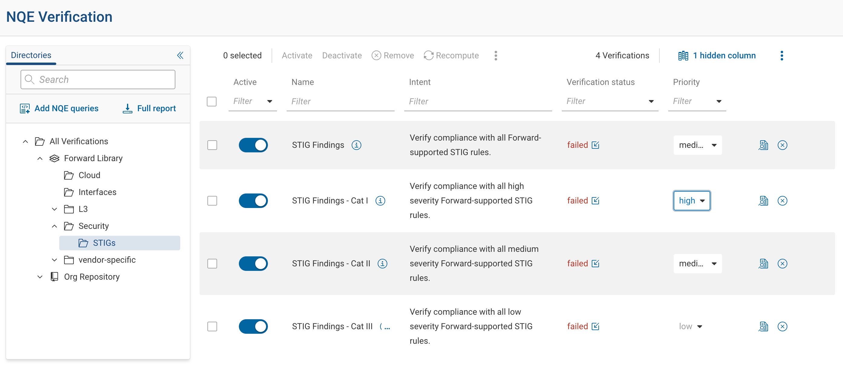 Category specific STIG NQE checks