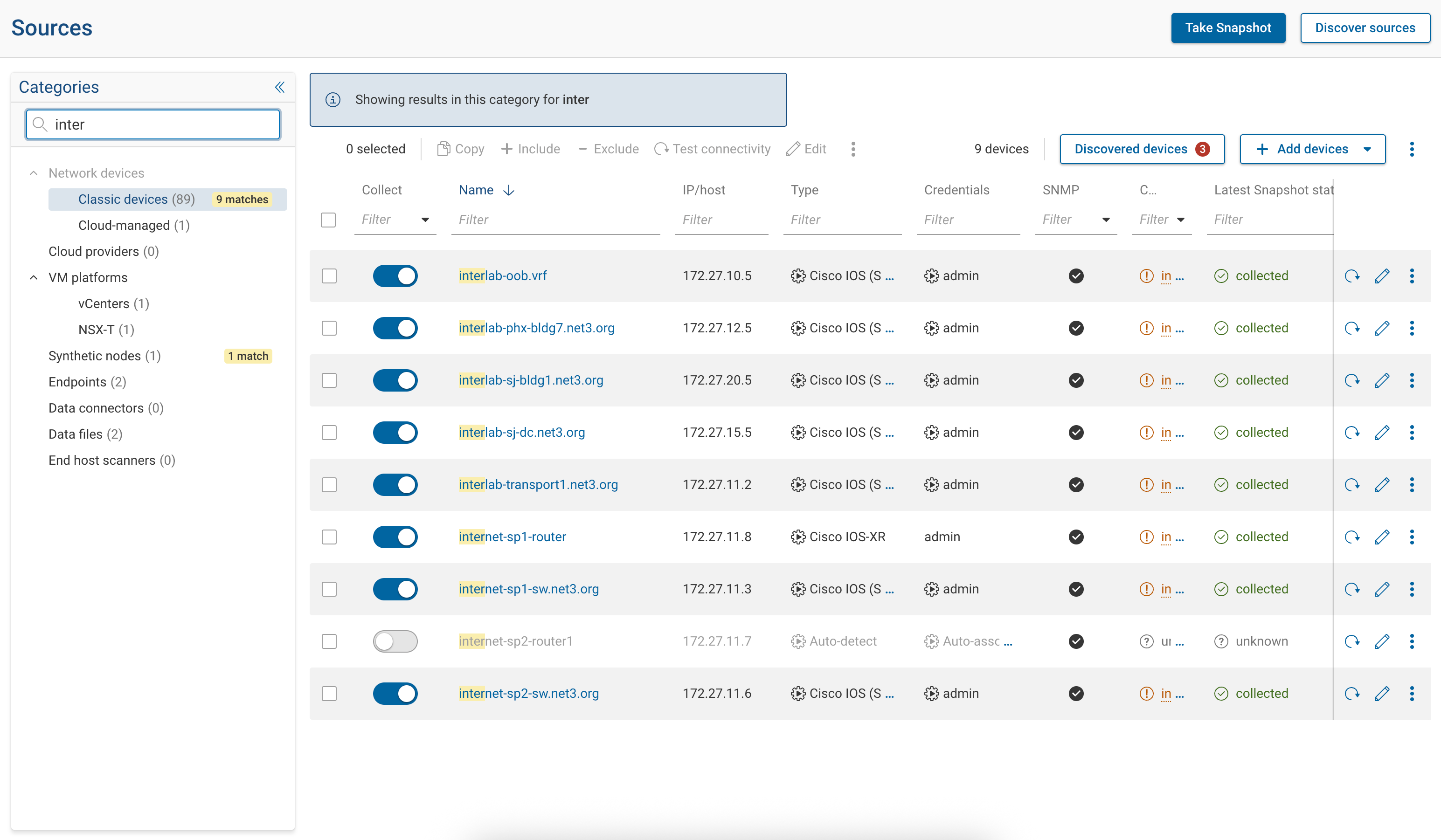 Search across categories