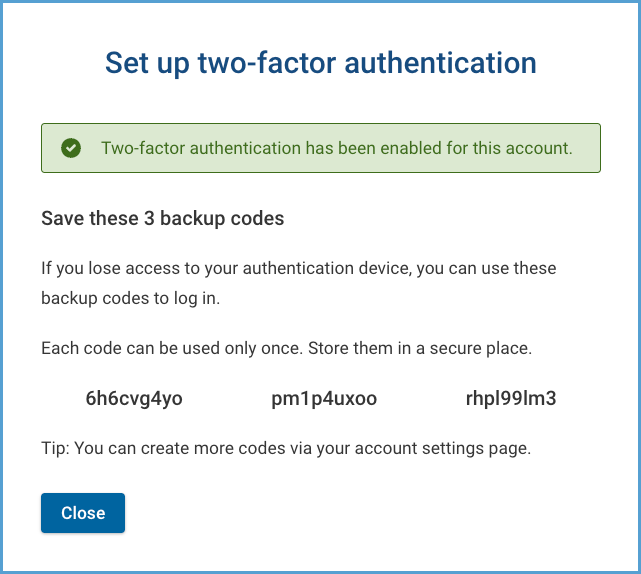 2 factor auth backup codes