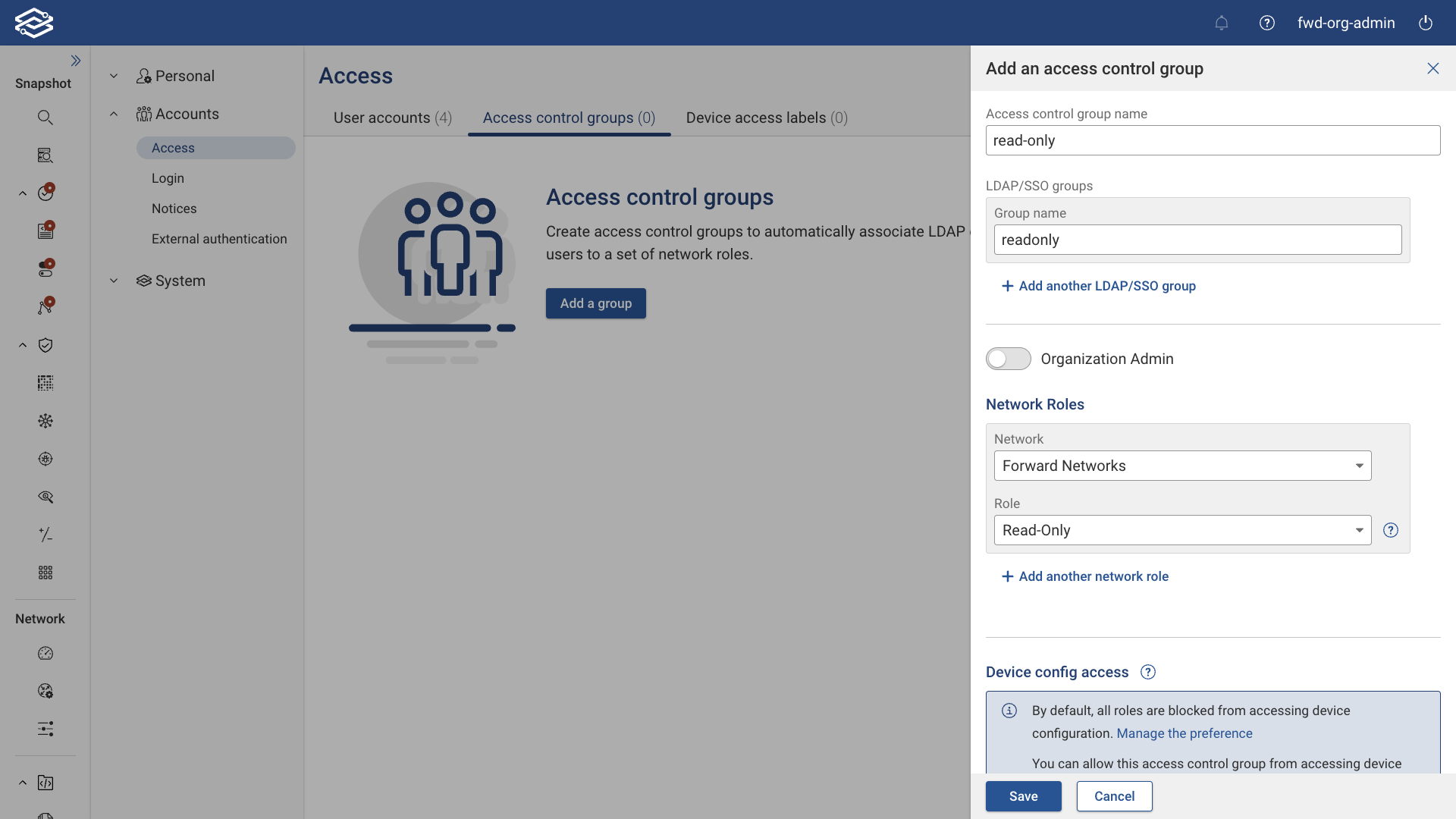 Adding an access control group