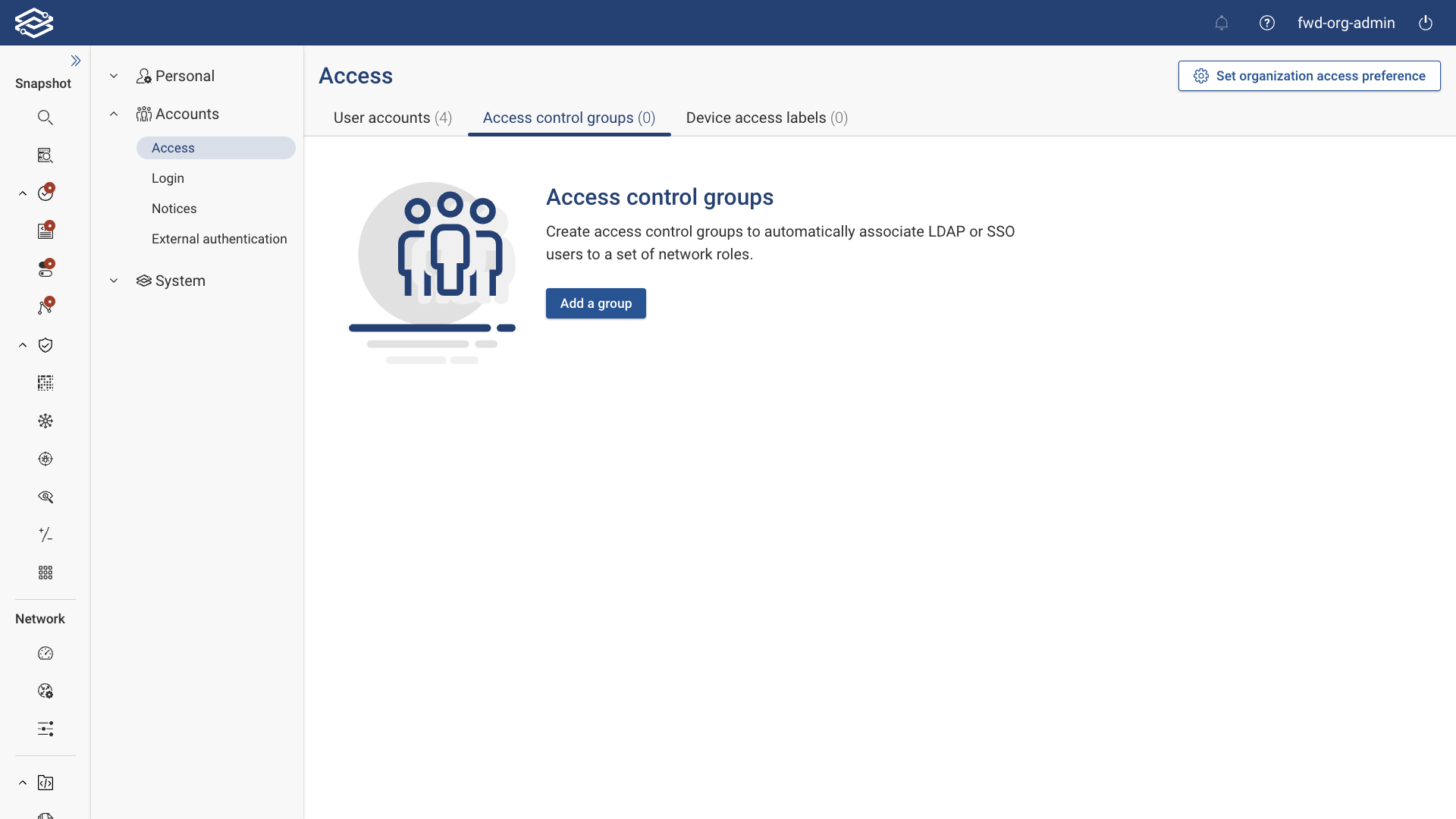 View of Access Control Group tab