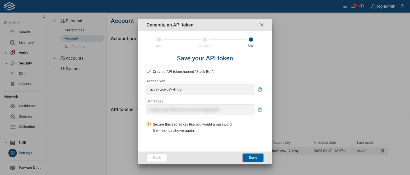 Account API Token: Save