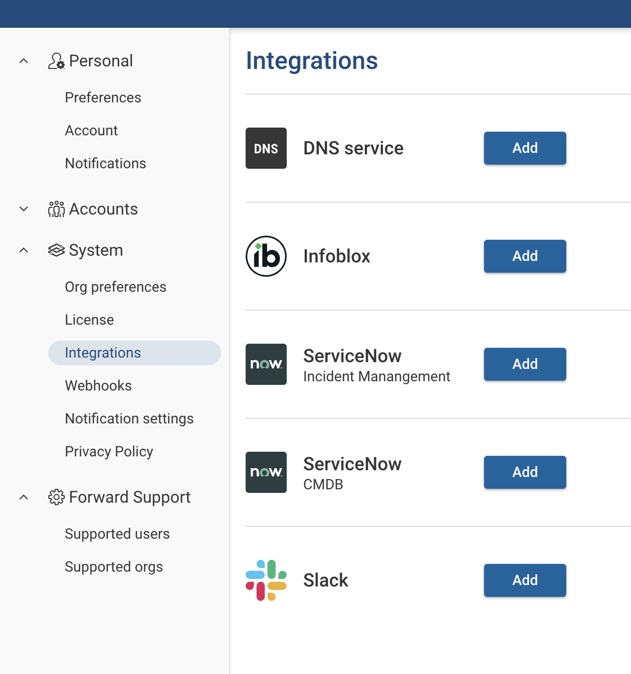 DNS configuration page