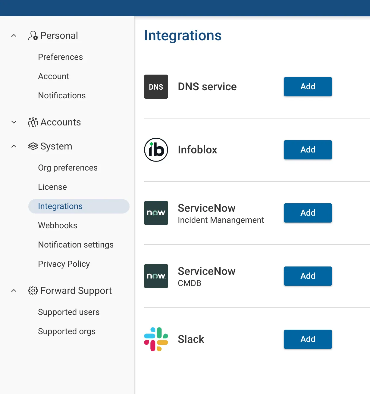 DNS configuration page