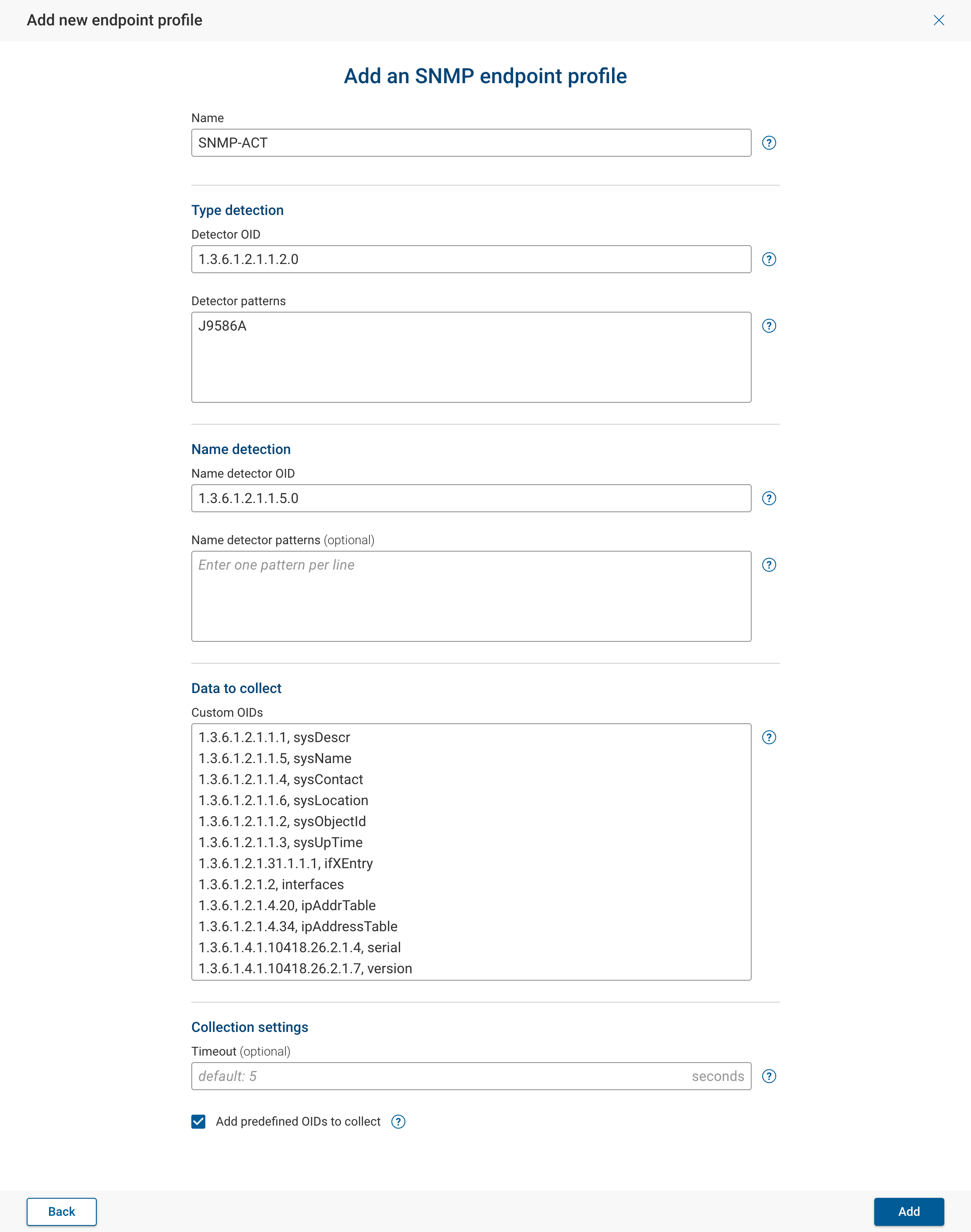 Adding SNMP endpoint profiles