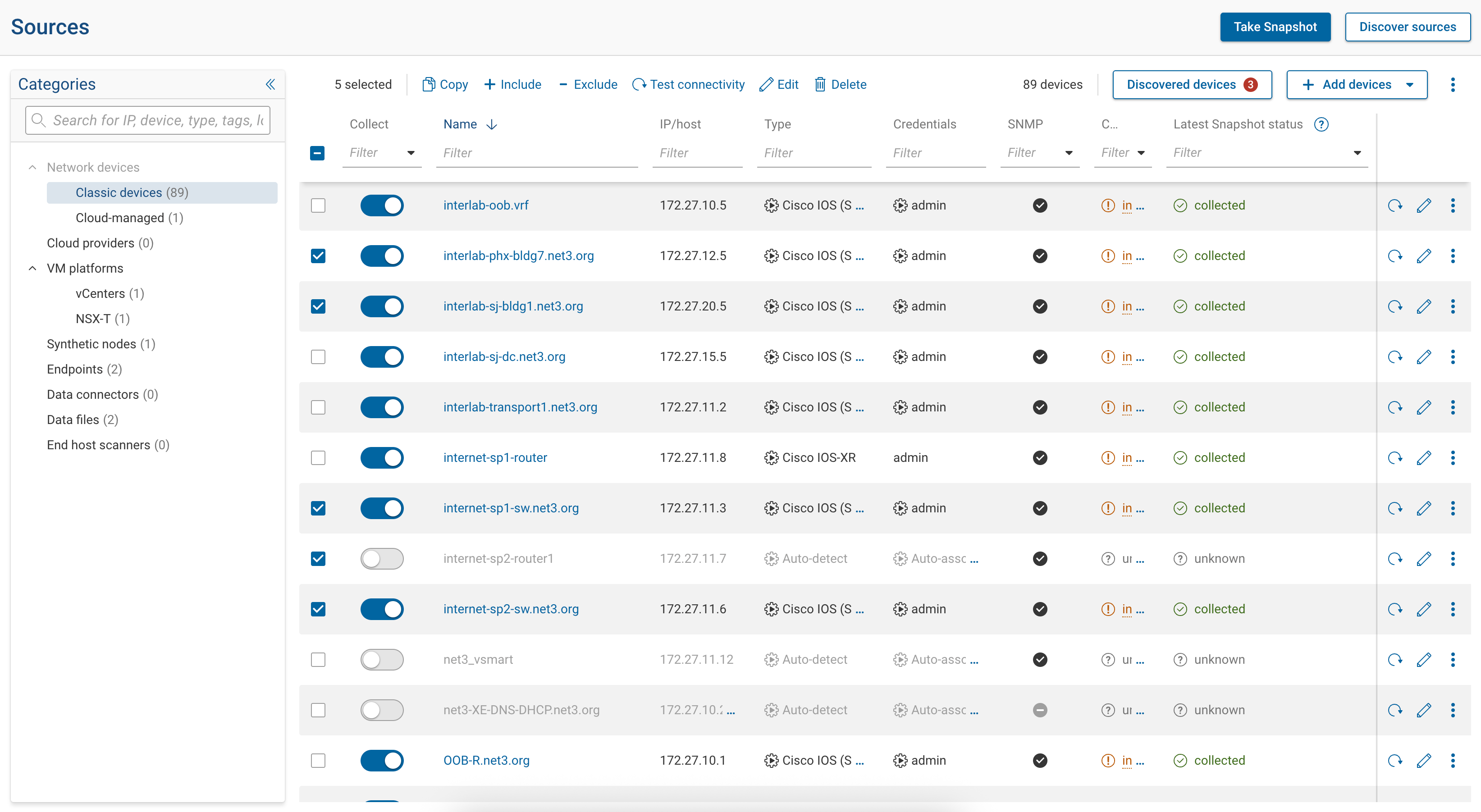 Source selection and actions