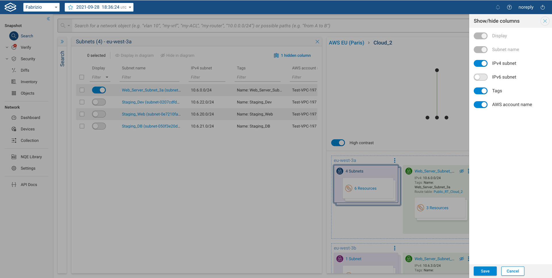 AWS topology column options