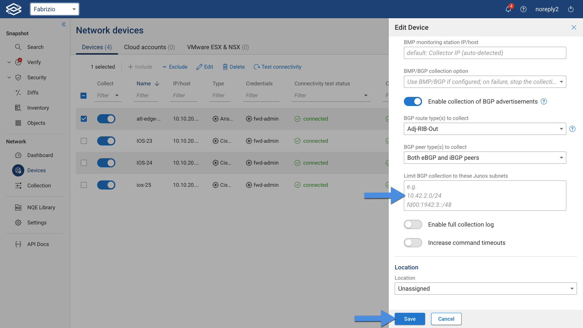 BGP Collection Subnets