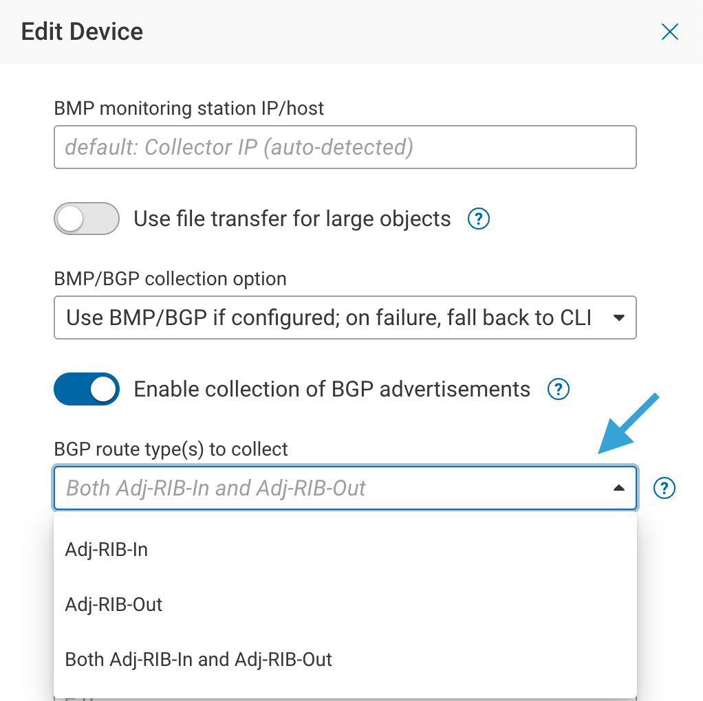 BGP route types collection options
