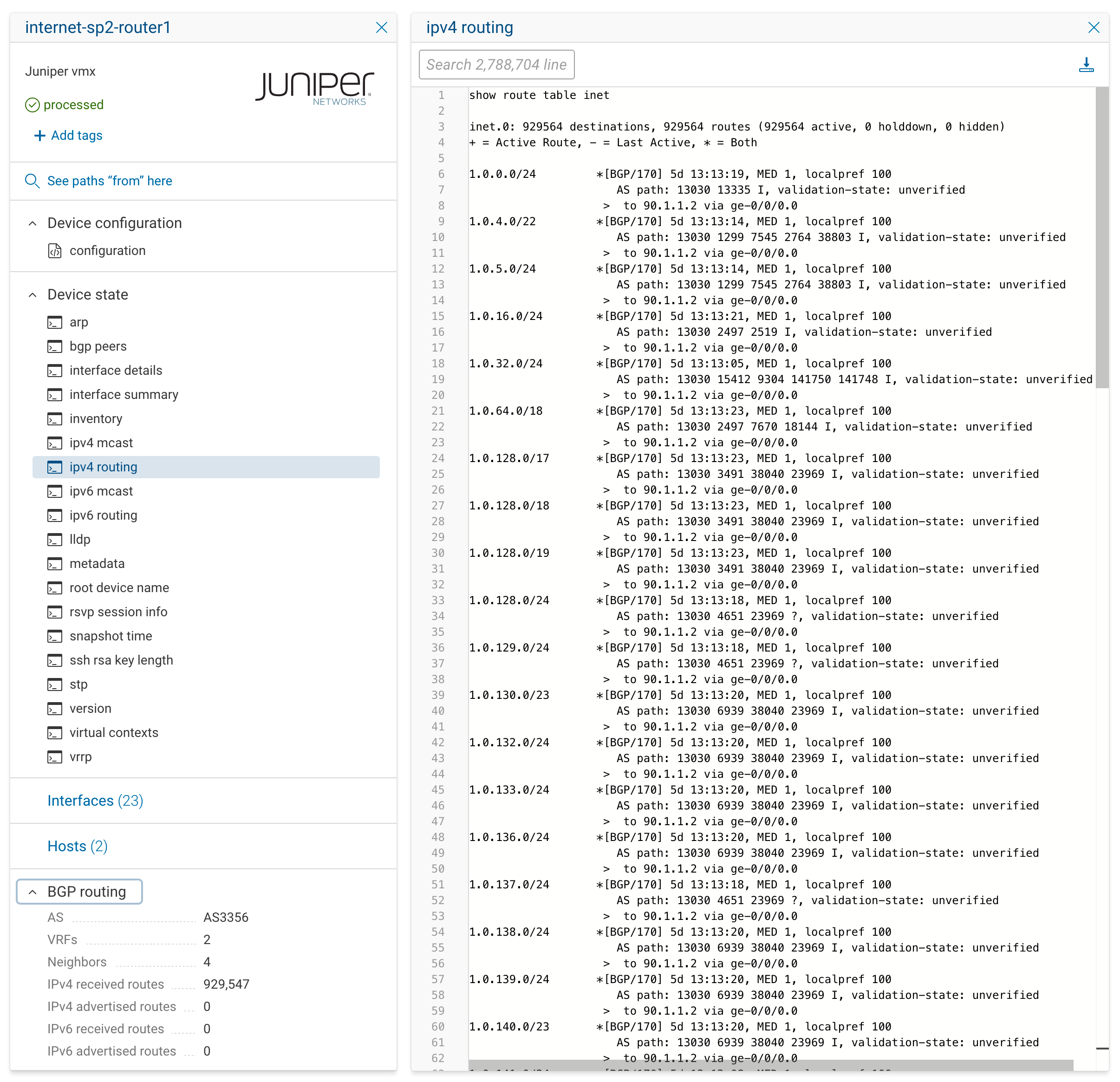 Junos router with enabled BMP collection