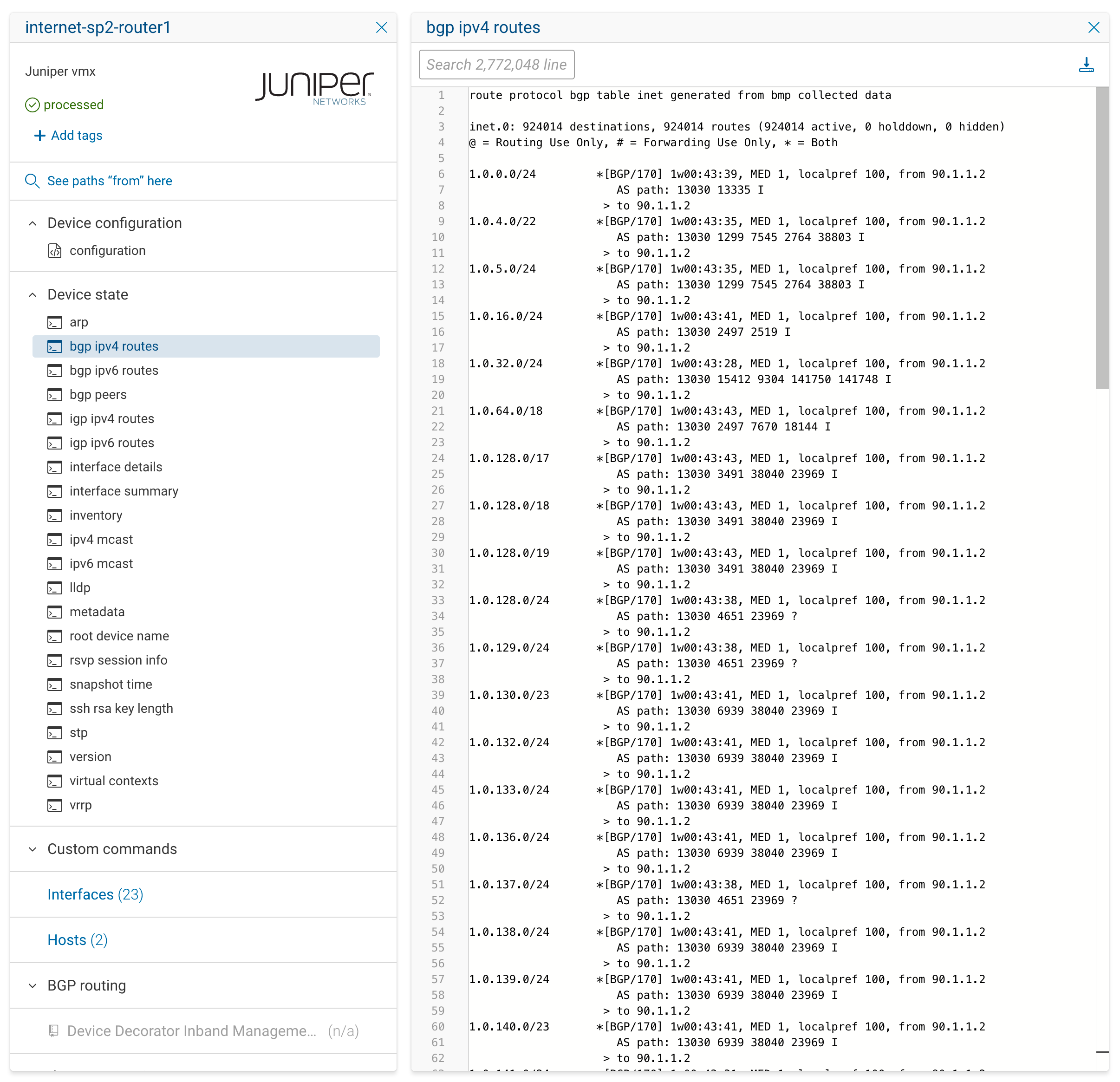 Junos router with enabled BMP collection