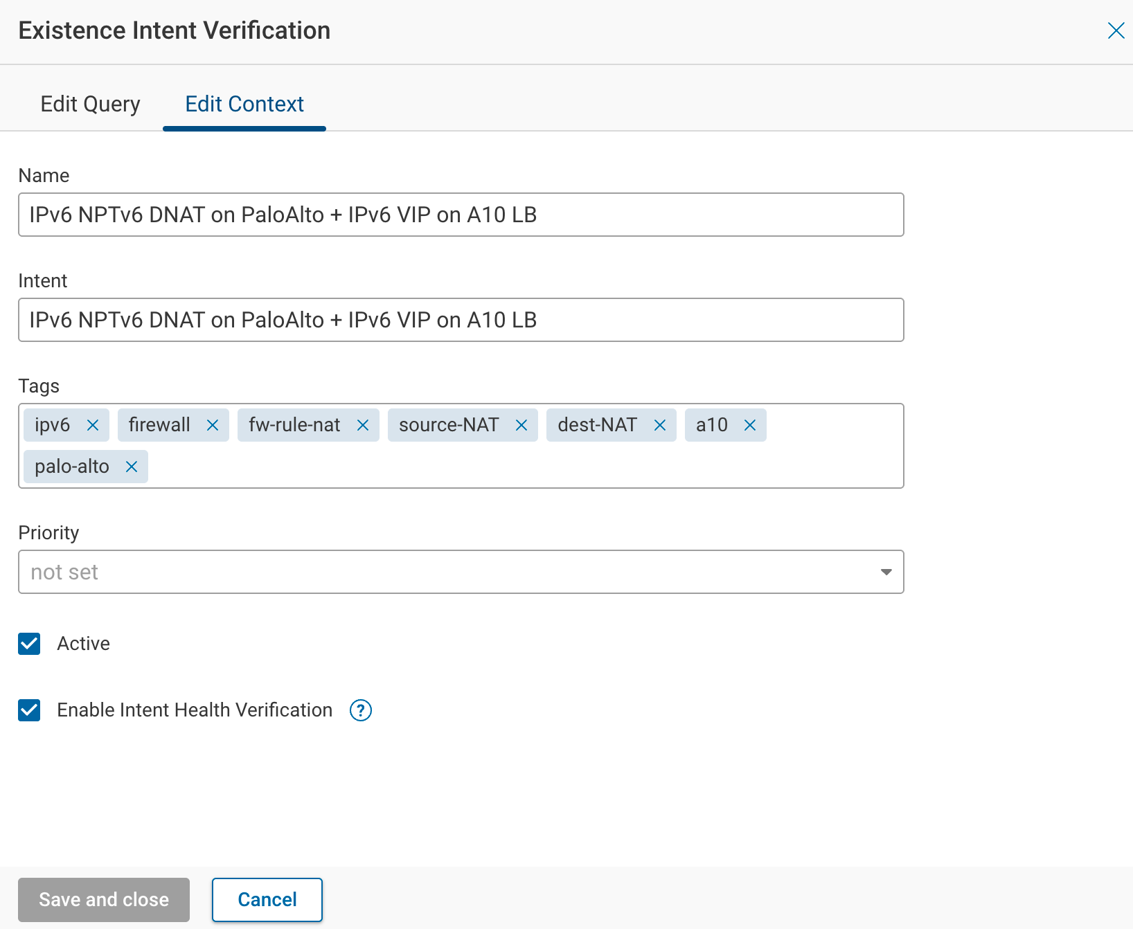 Enable Intent Health Verification checkbox