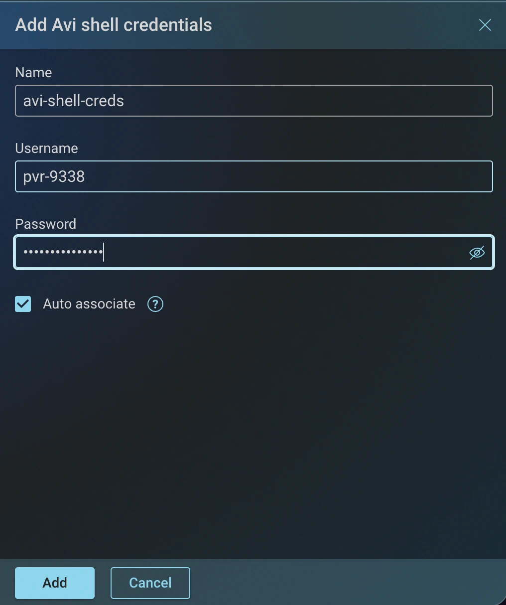 Add CLI Avi Shell Credentials