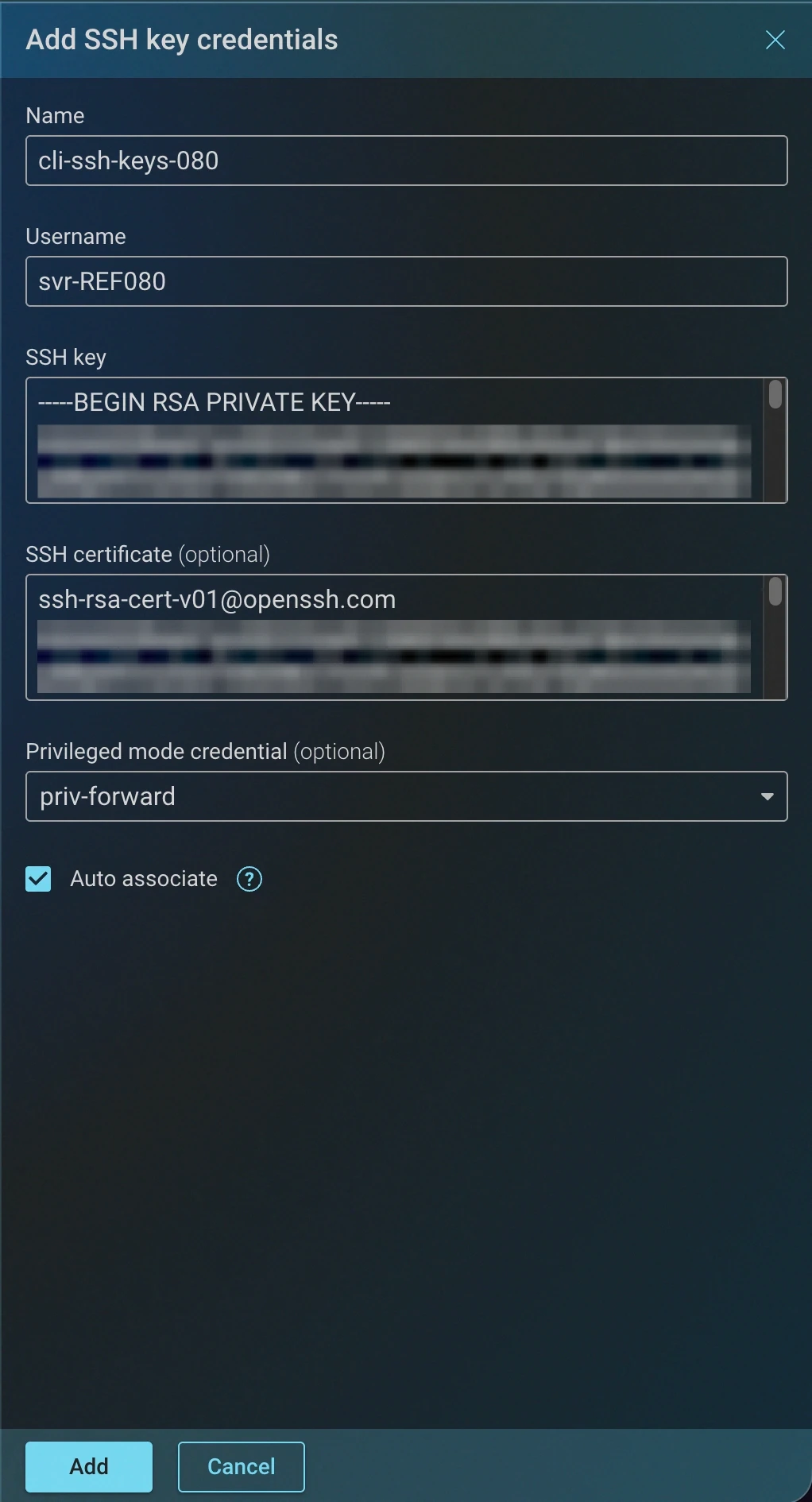 Add CLI SSH Key Credentials