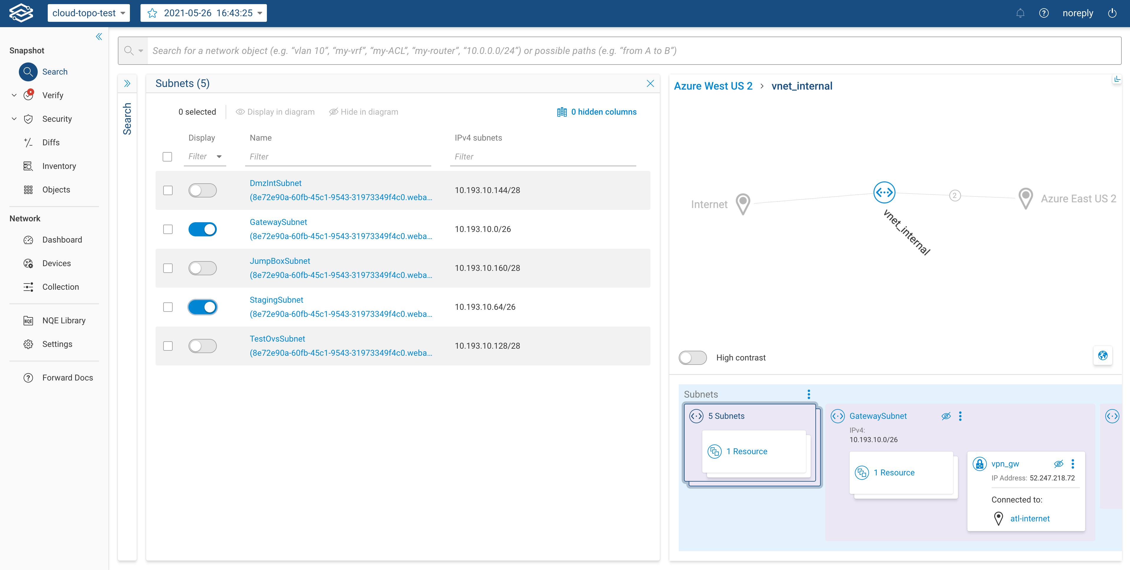 Azure resource table page