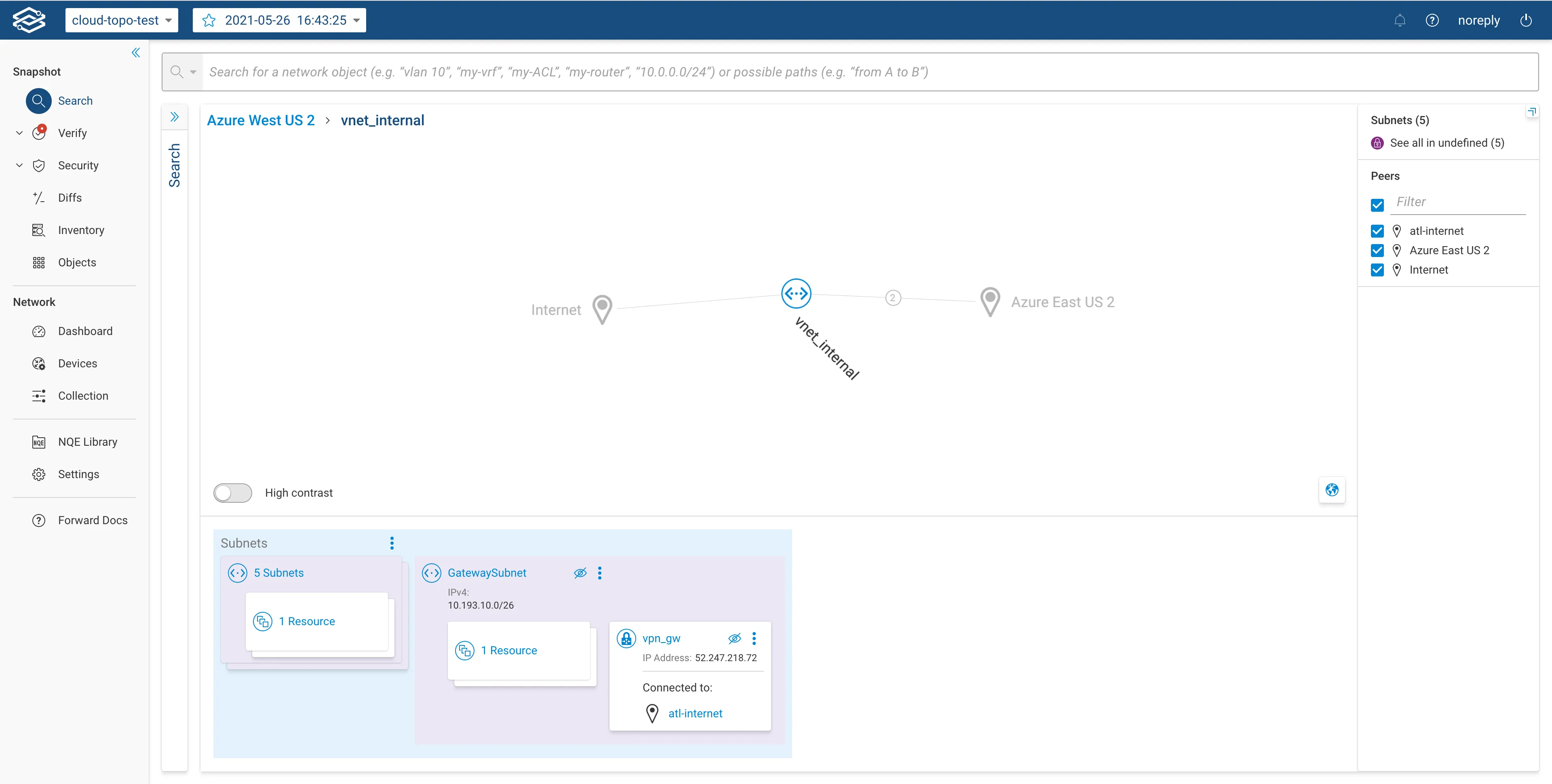 Azure VNET subnet page