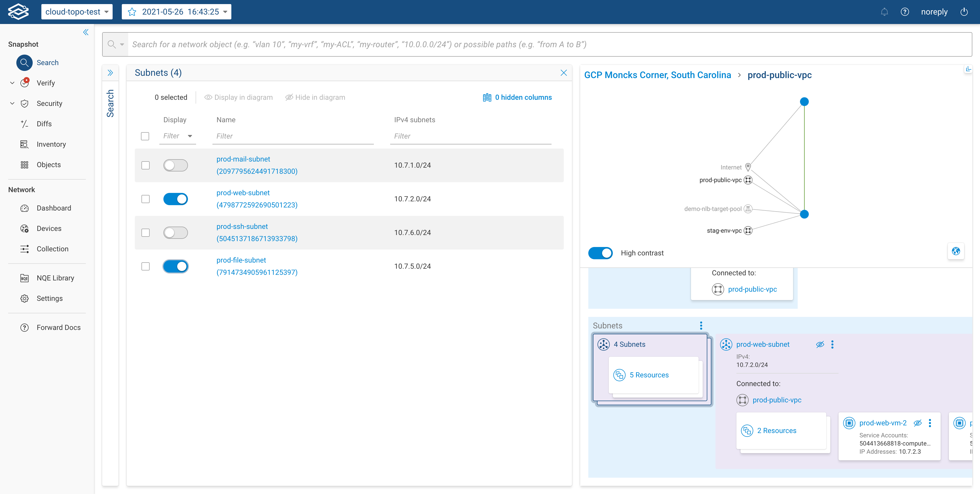 GCP subnet detail page