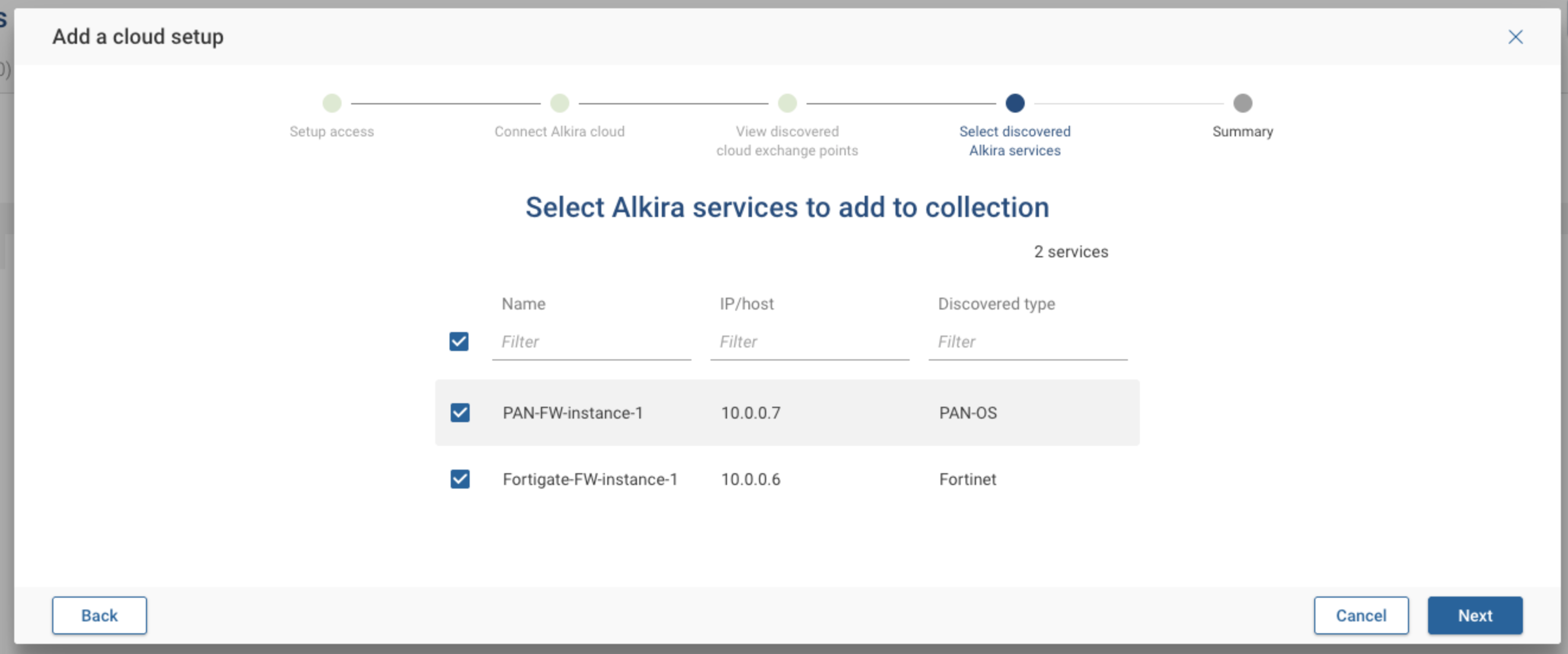 Discovered Alkira services