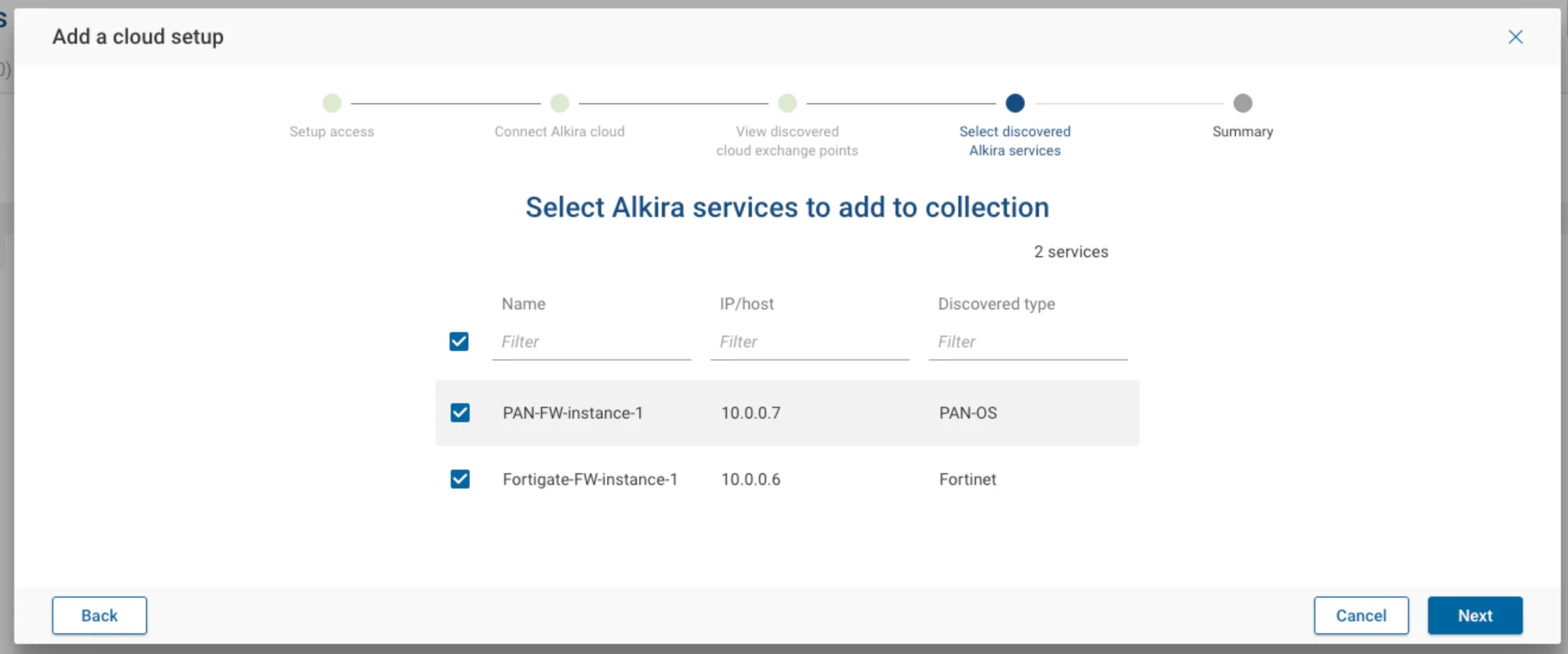 Discovered Alkira services