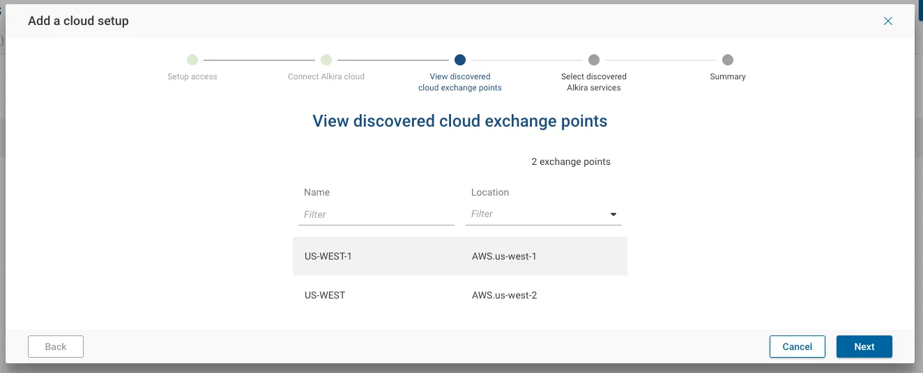 Discovered Alkira Cloud Exchange Points