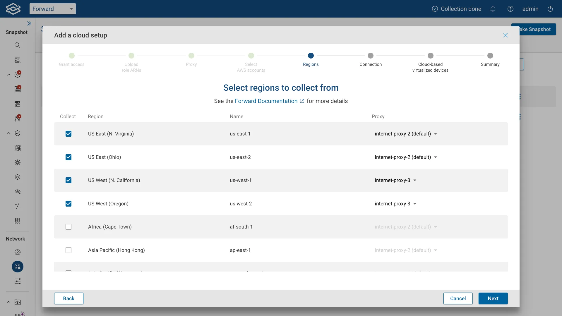 Multiple Account Forward IAM Select regions