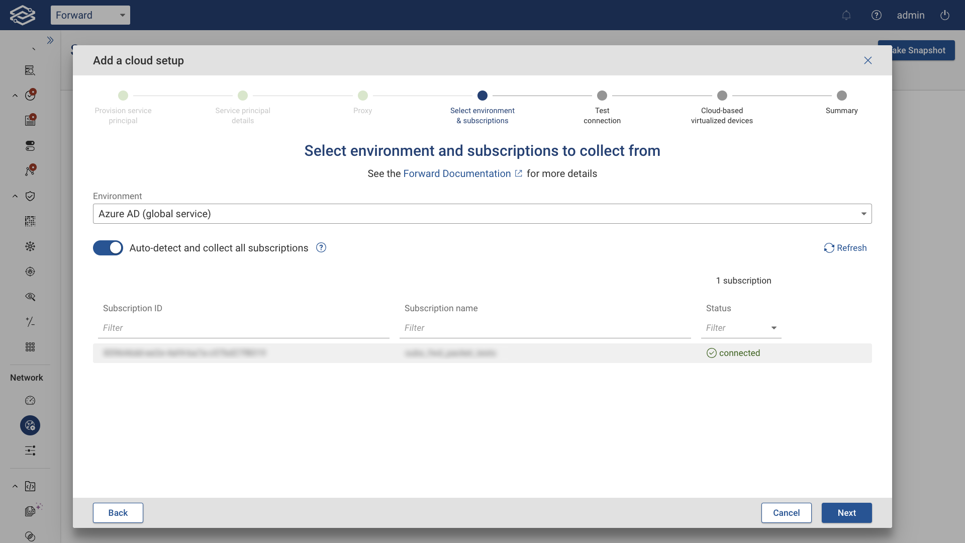 Select Subscriptions and Environment