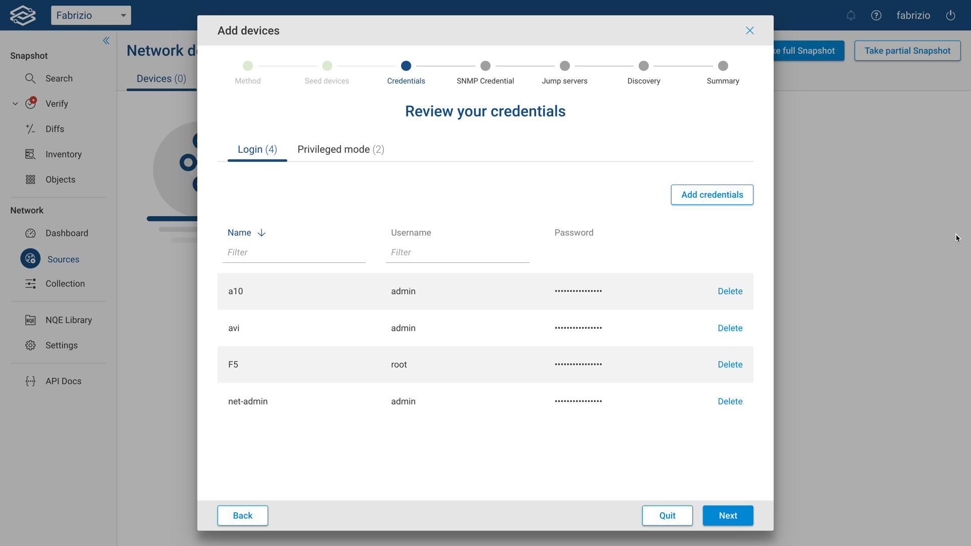 Add Credentials Through Import Devices Wizard