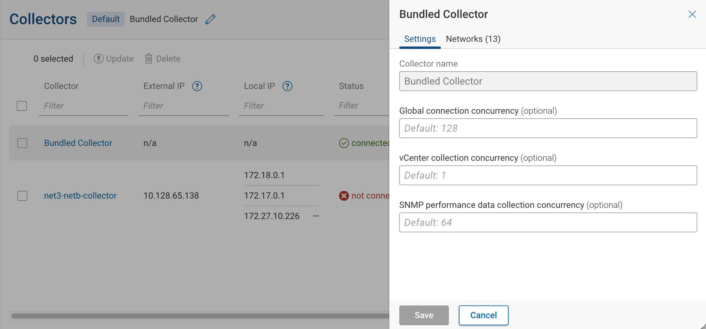 Collector drawer — Settings tab
