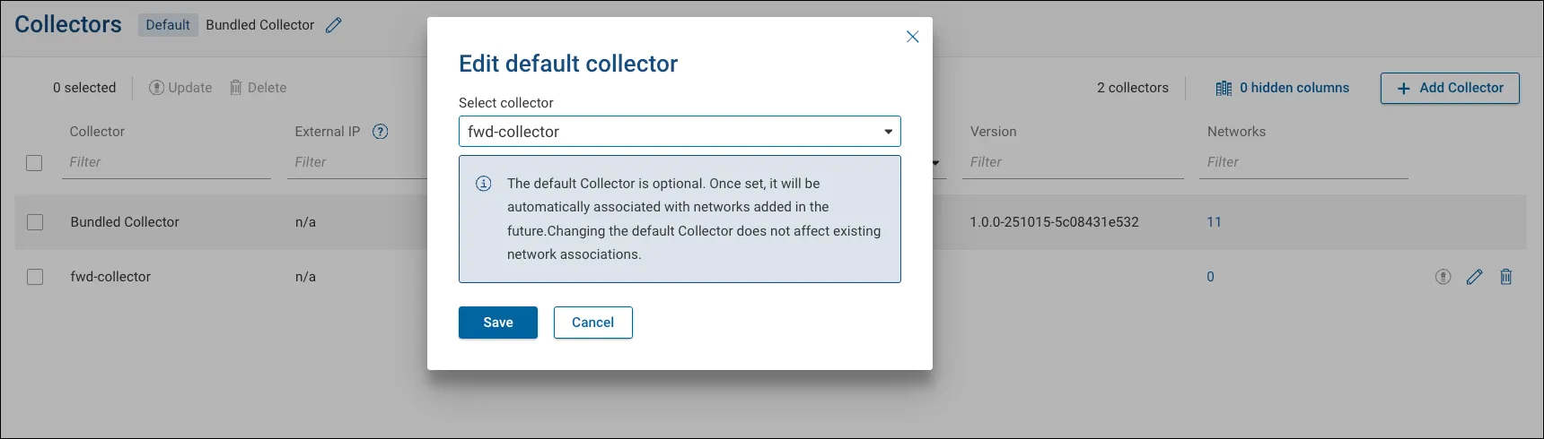 Setting a default collector in the Collector Management page