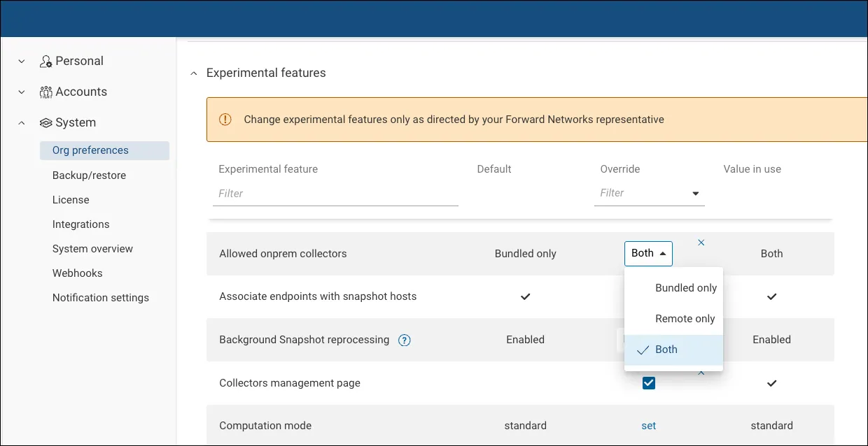 Allowed on-prem collectors setting in Org Preferences