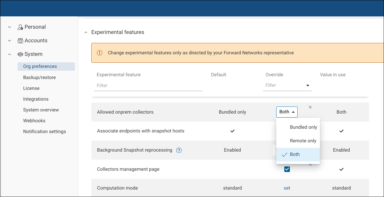 Allowed on-prem collectors setting in Org Preferences