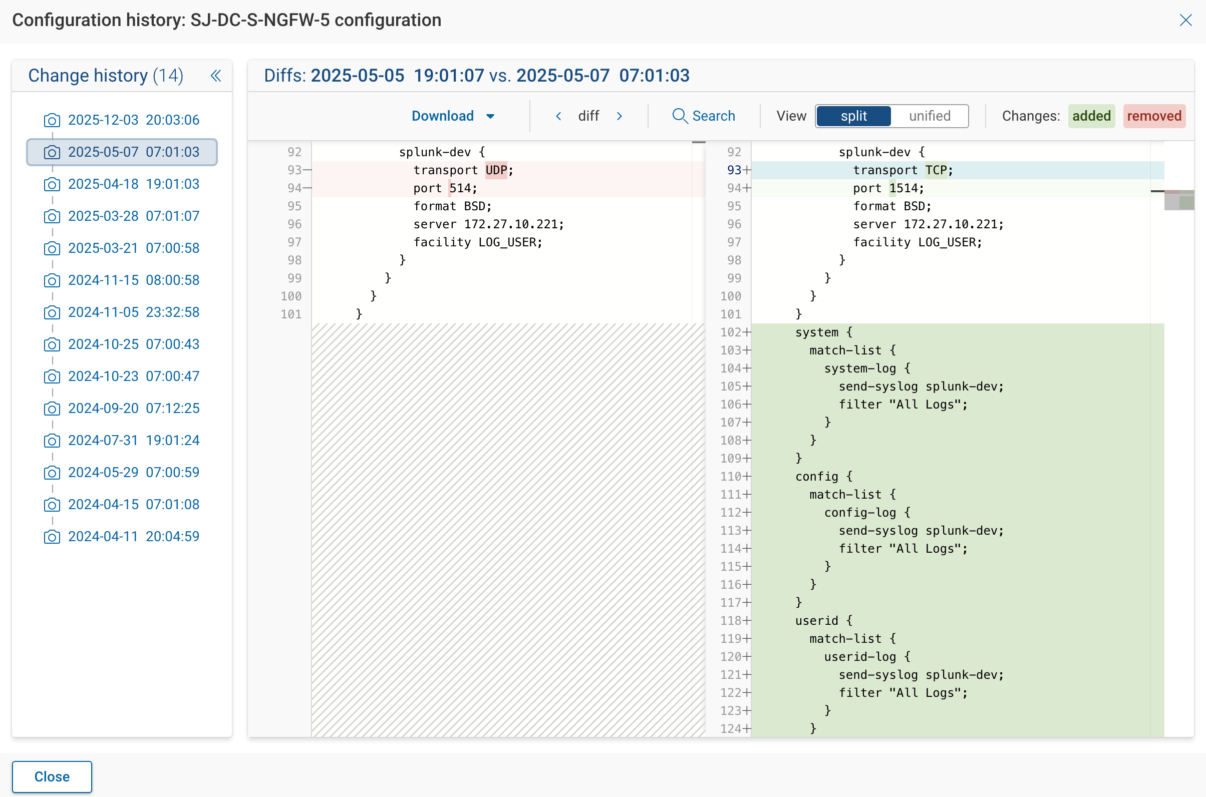 General Configuration File history