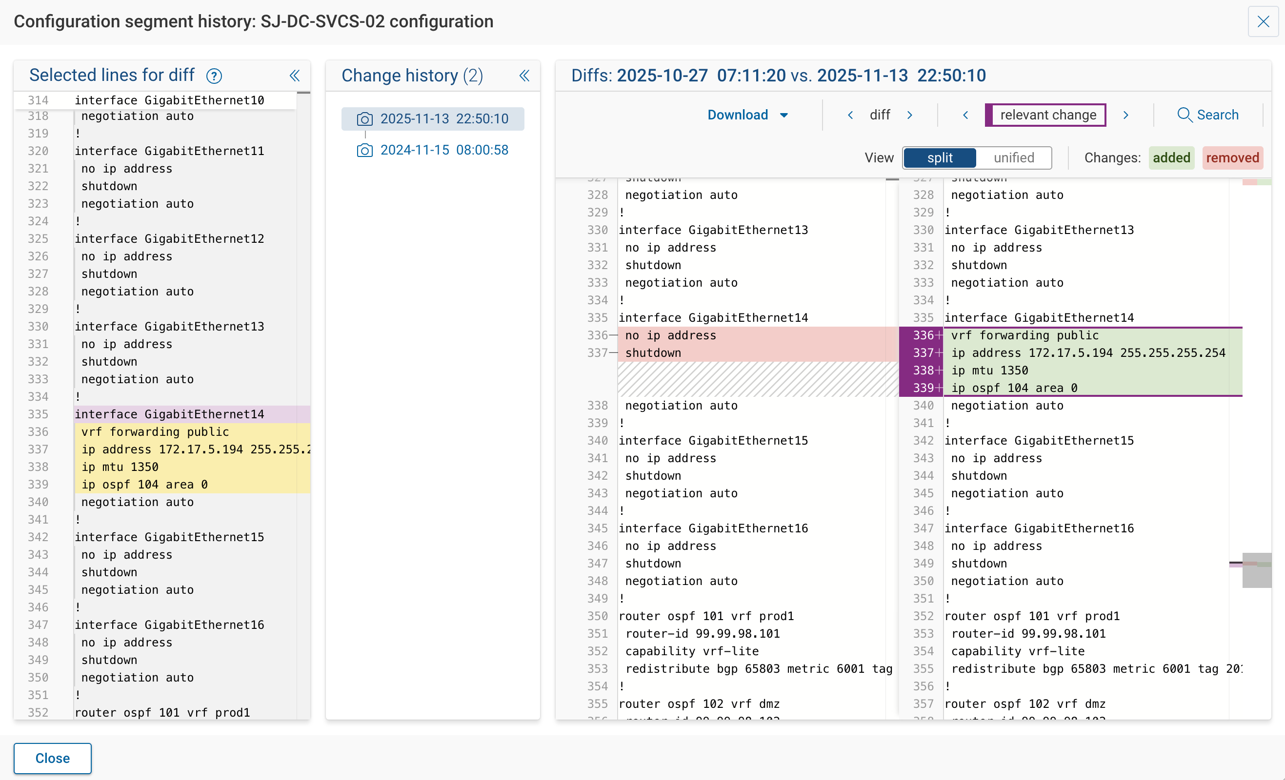 Configuration File snippet/selection history