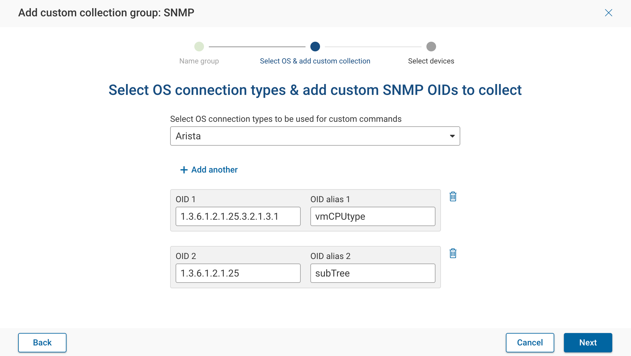 Edit SNMP custom collection group