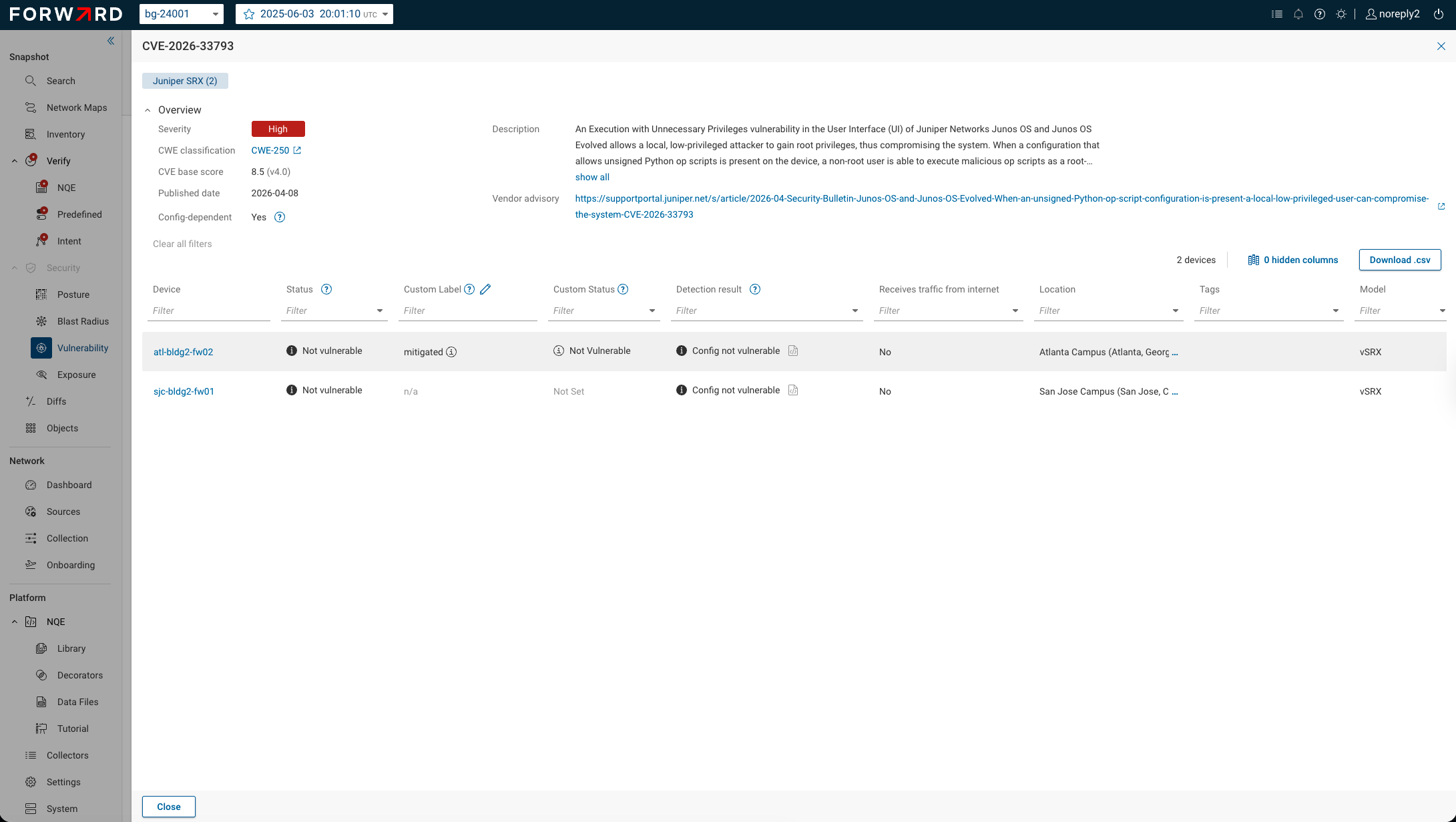 Custom Label and Custom Status columns in the impacted devices table