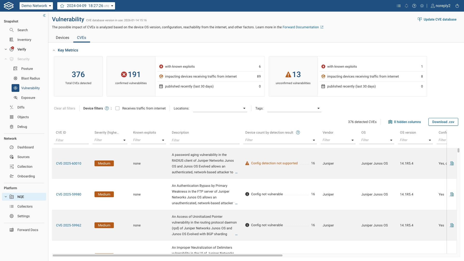 Screenshot of CVE-centric view