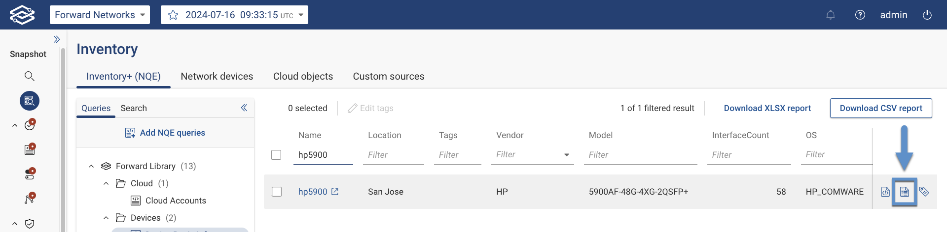 View of backfilled device from Inventory page