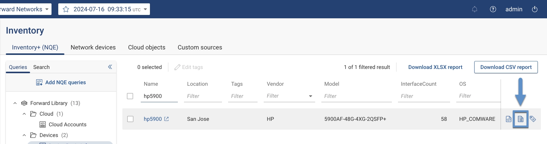 View of backfilled device from Inventory page