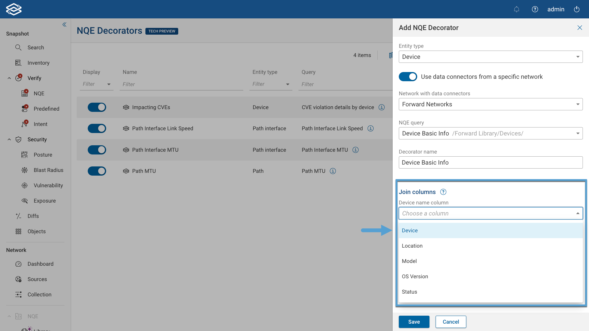 NQE Decorators Join Columns