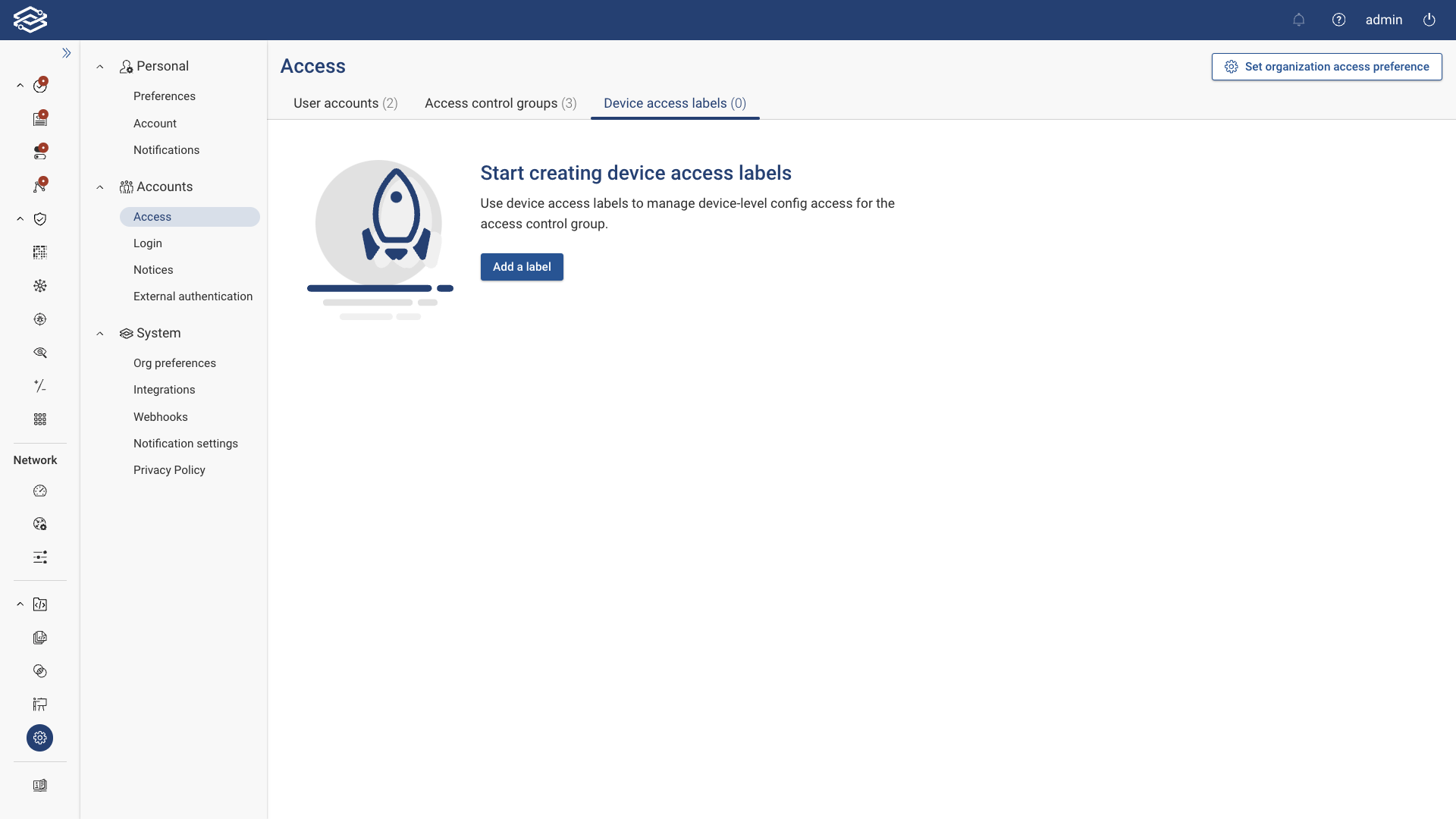 Device Access Labels Tab