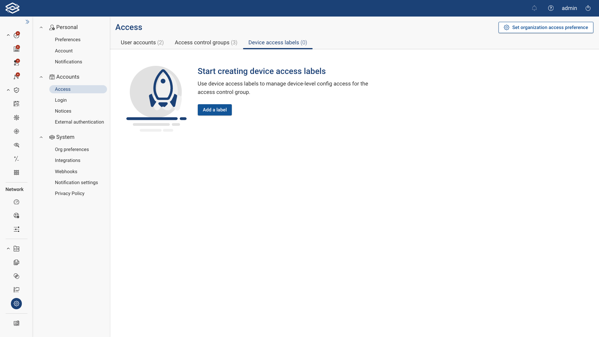 Device Access Labels Tab