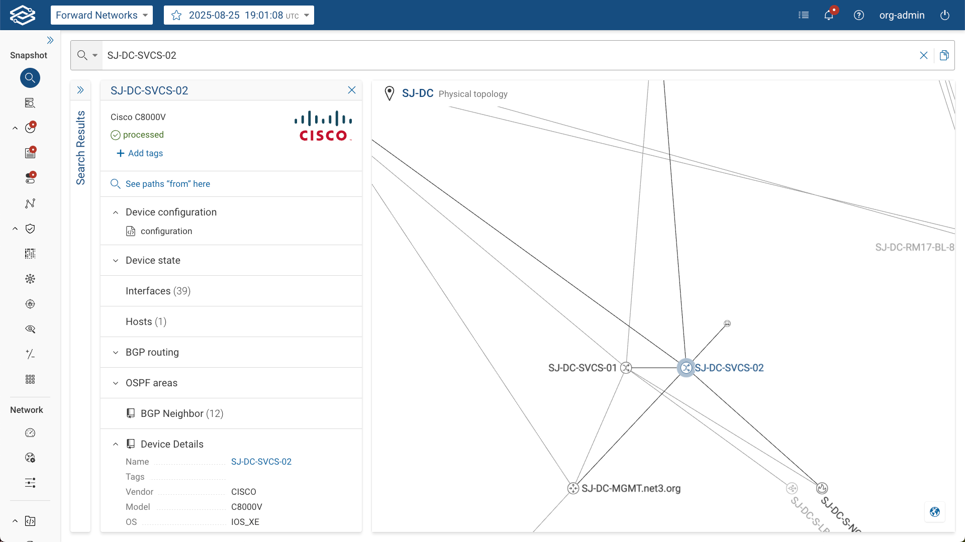 Device Details drawer in Search