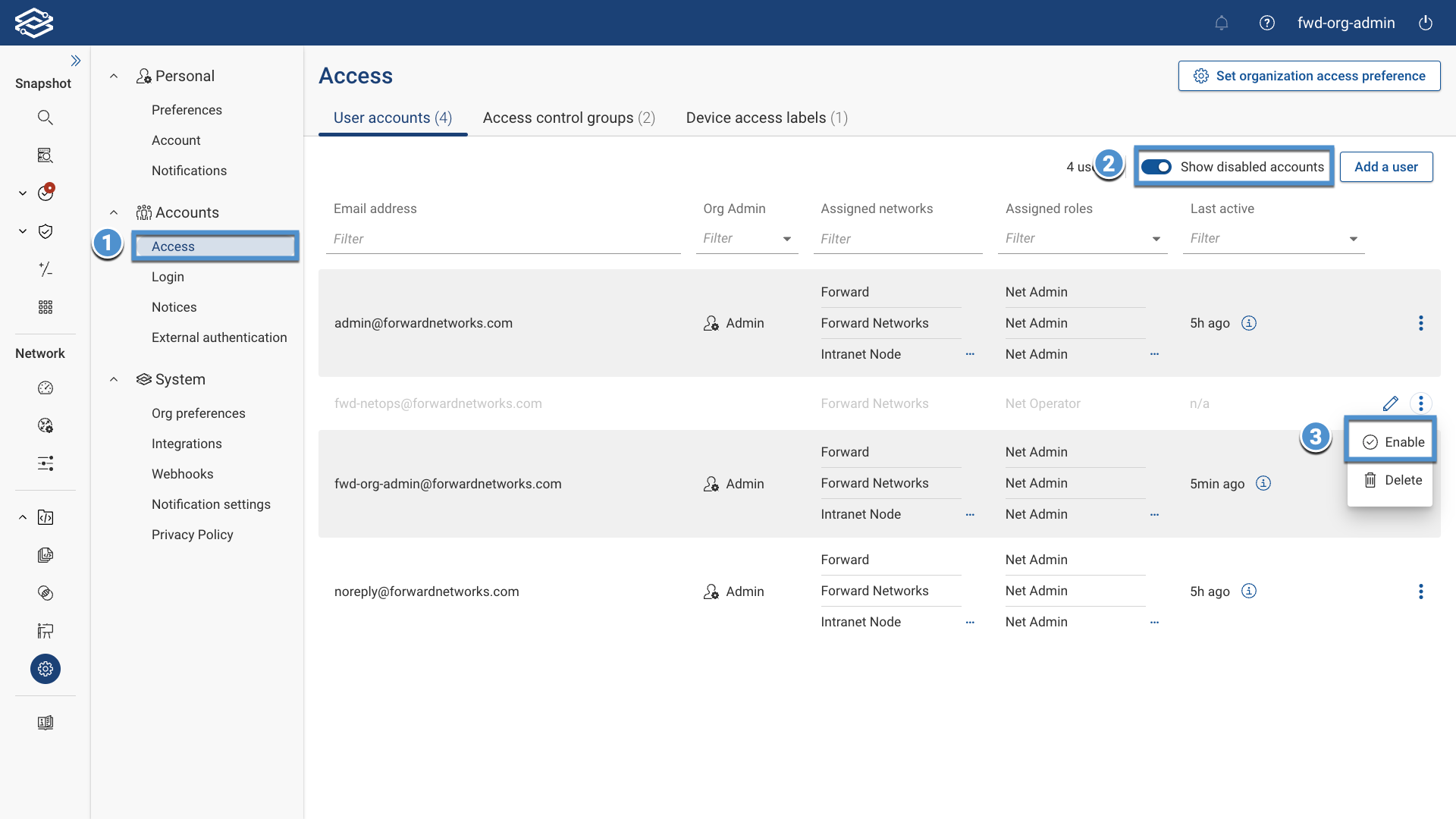 Enabling disabled accounts
