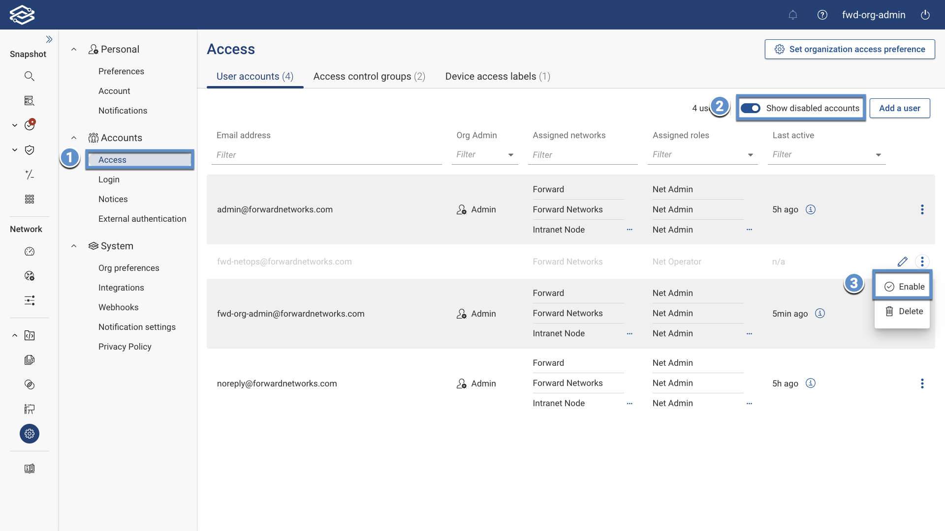 Enabling disabled accounts