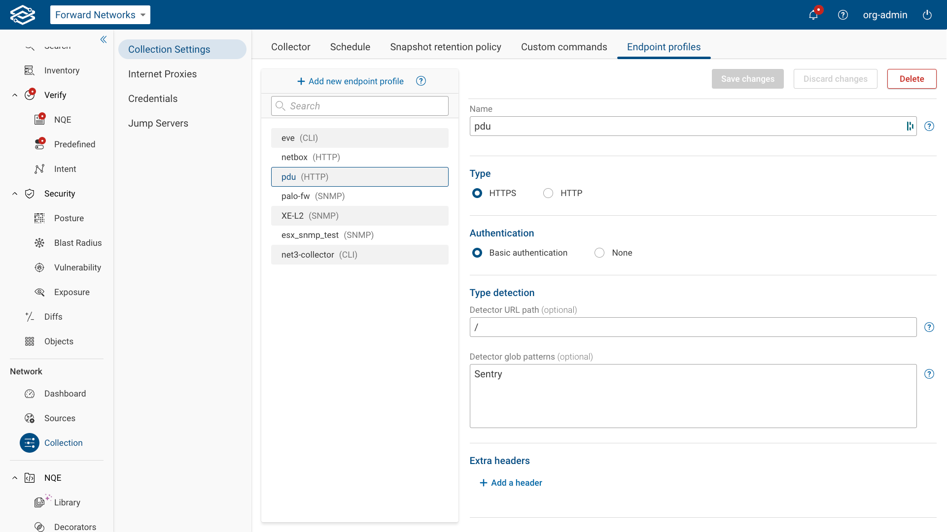 View of Endpoint Profiles Tab