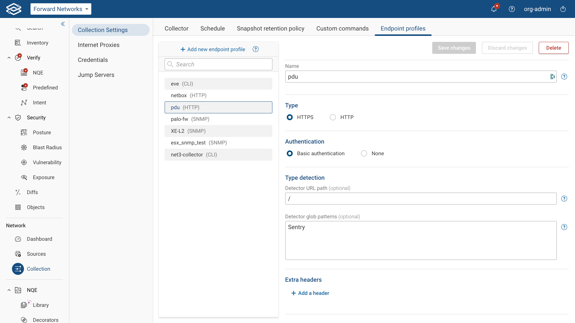 View of Endpoint Profiles Tab