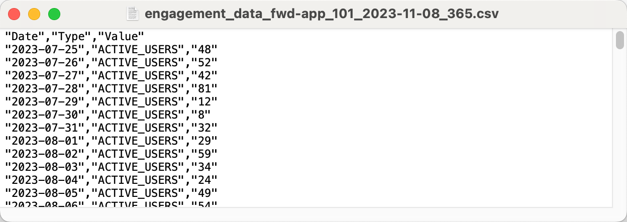 Screenshot of Engagement Data CSV Export