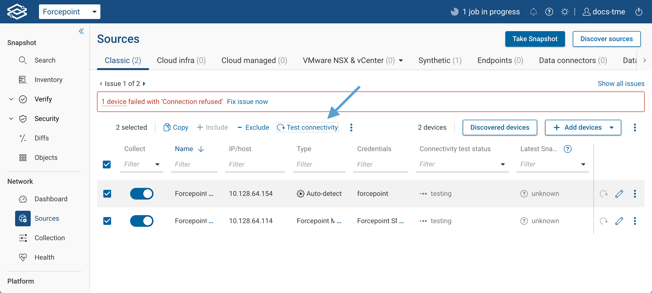 Forcepoint Connectivity tests